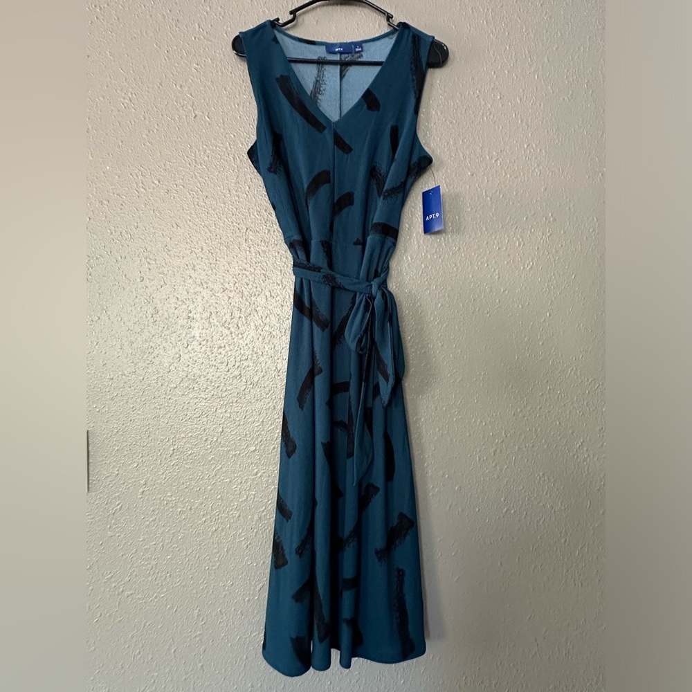 Apt. 9 Women's Large Blue and Black Casual Dress with Tie Waist - Long Length"? - Picture 1 of 8